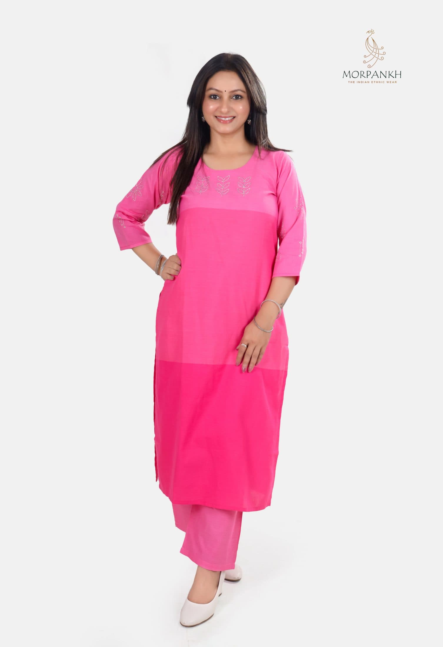 Three-Tone Pink Cotton Kurti Palazzo Set