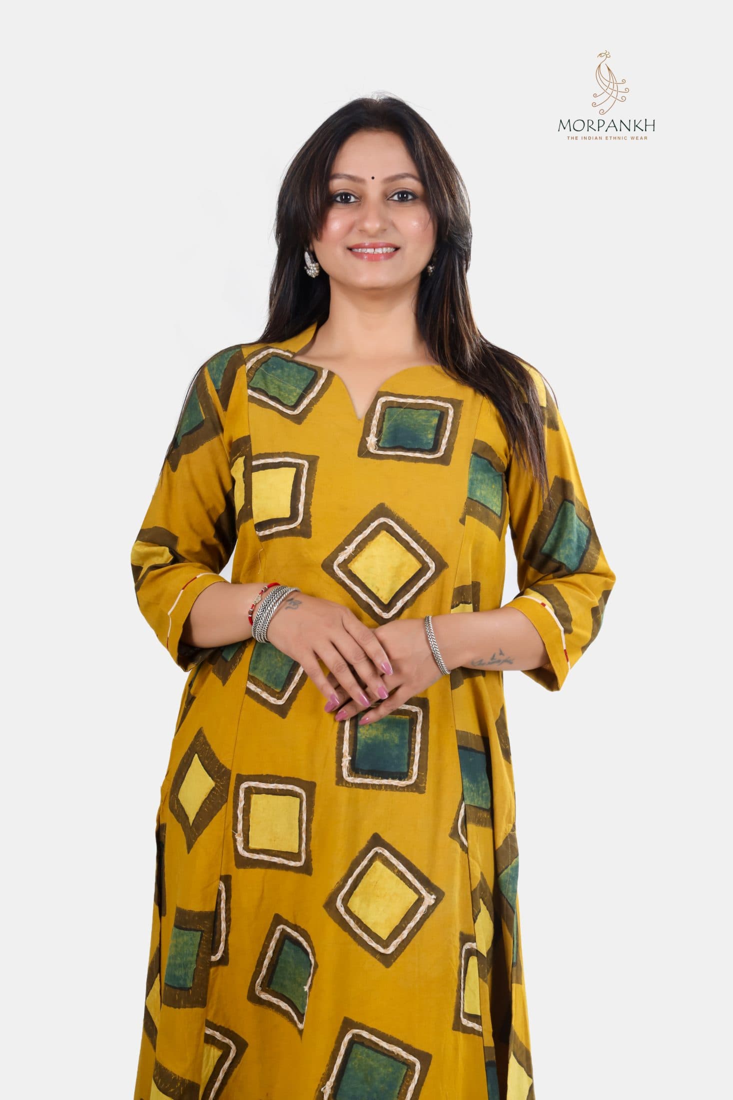 Organic Cotton Square Block Print A-Line Kurta Palazzo Set