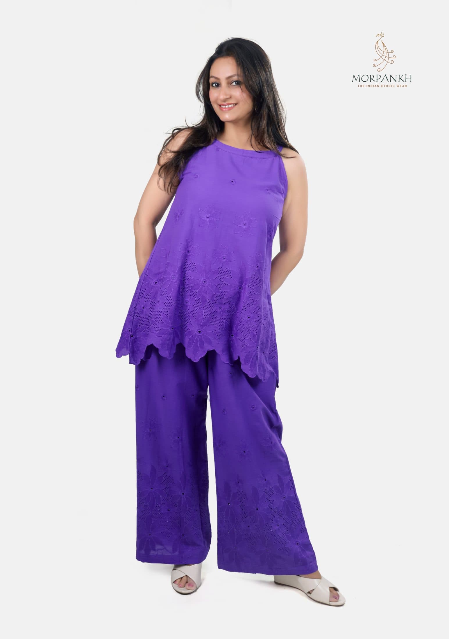 Vibrant Purple Cotton Chikankari Schiffli Co-Ord Set