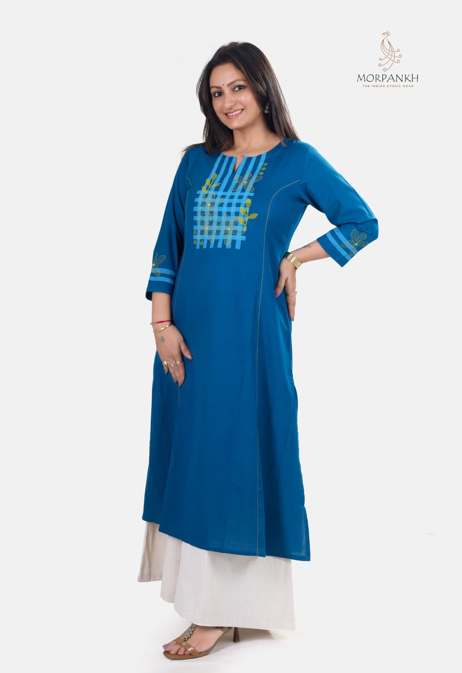 Royal Blue Geometric A-Line Kurti