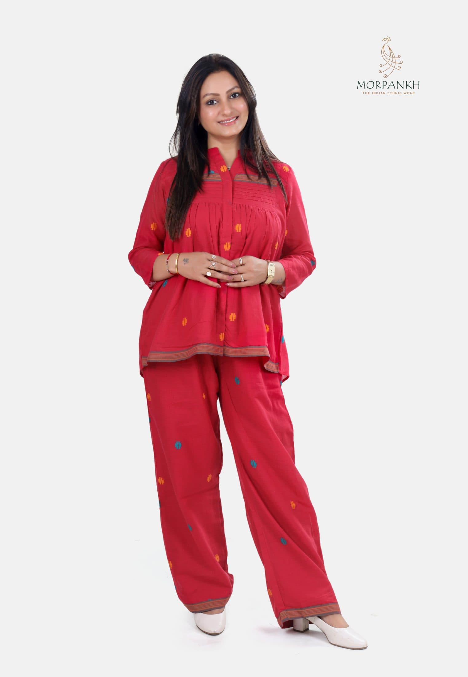 Red Mul Cotton Woven Jamdani Co-ord Set