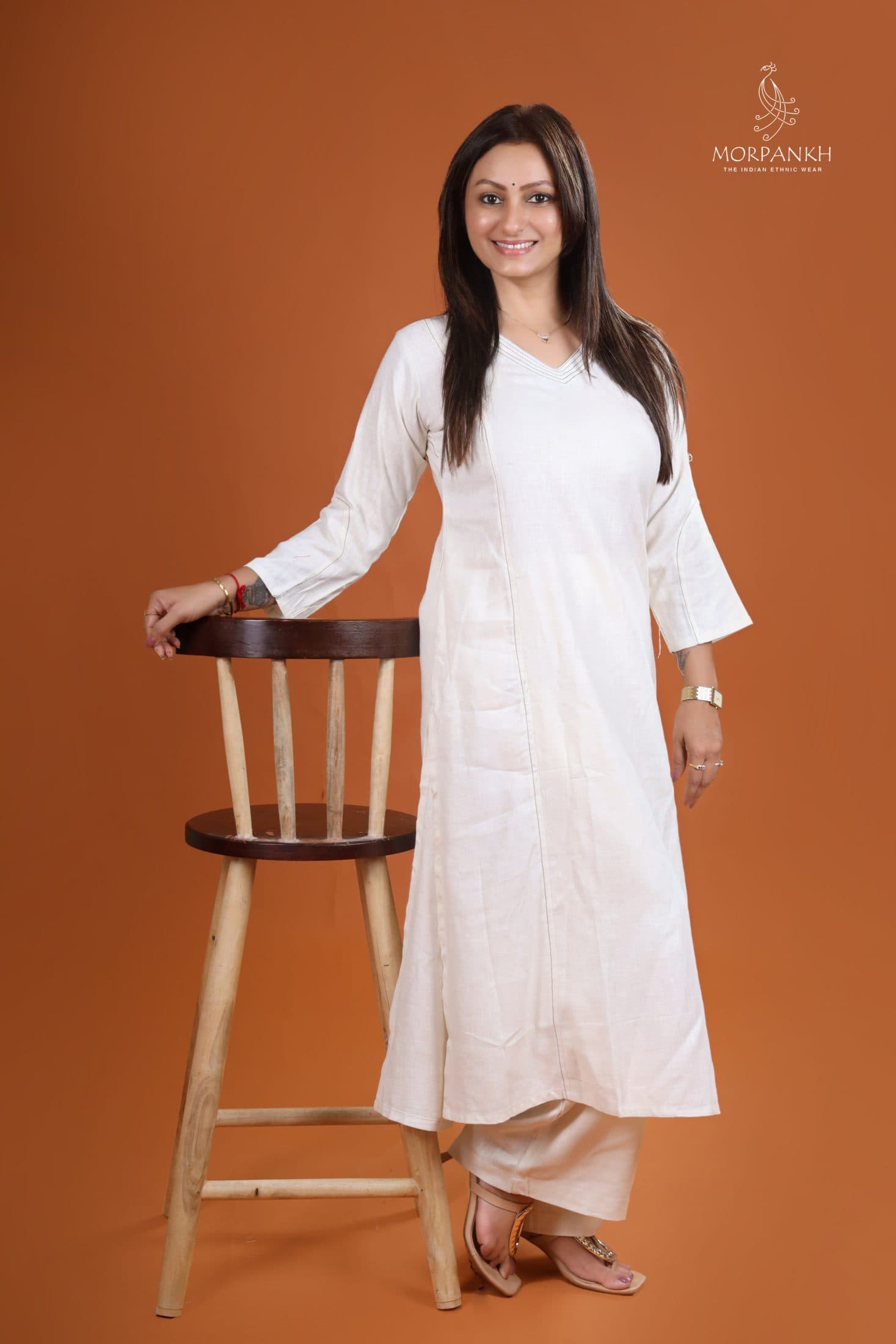 Solid Off-White Linen Kurta Plazo Set