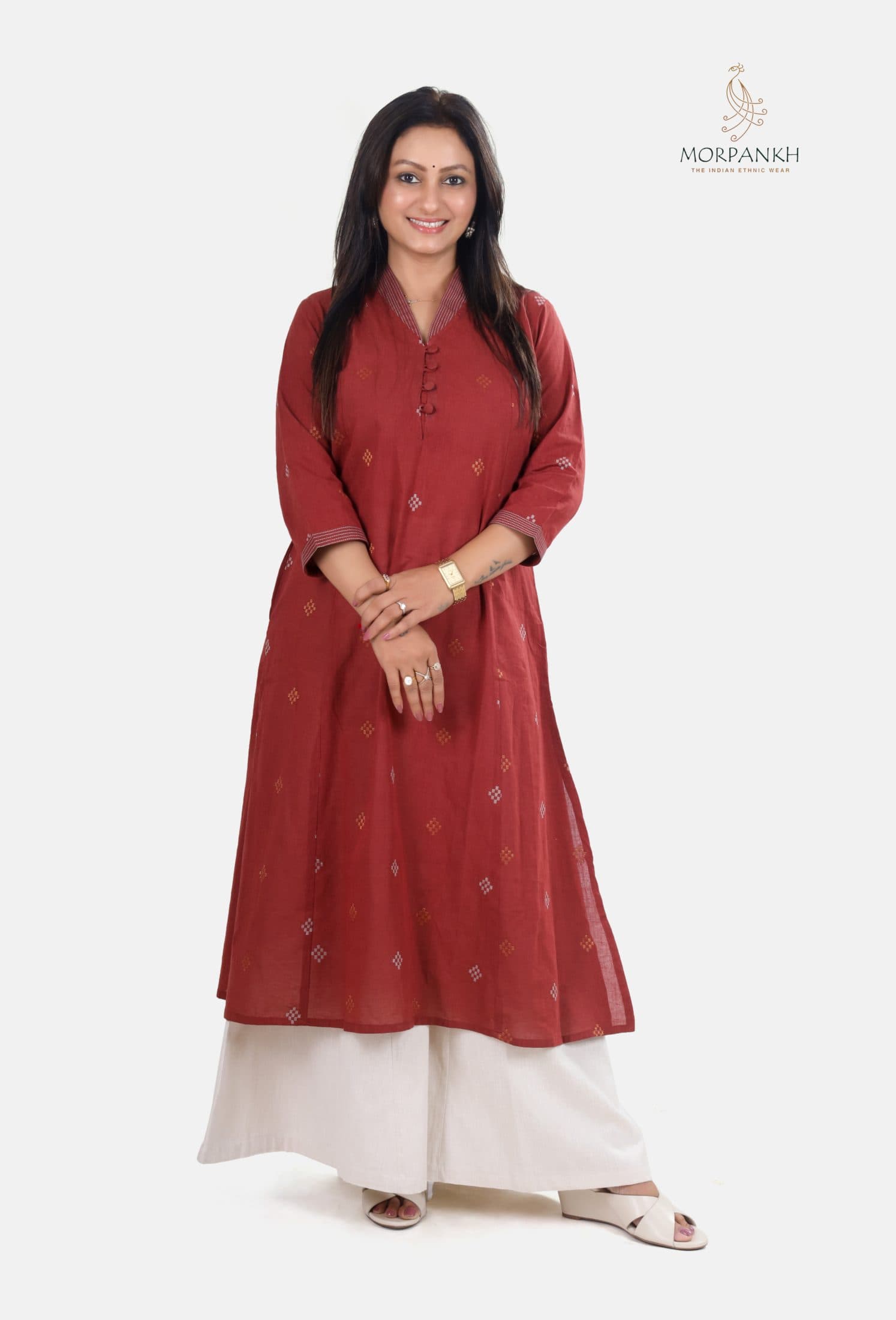 Brick Red Straight Cut Ethnic Kurti
