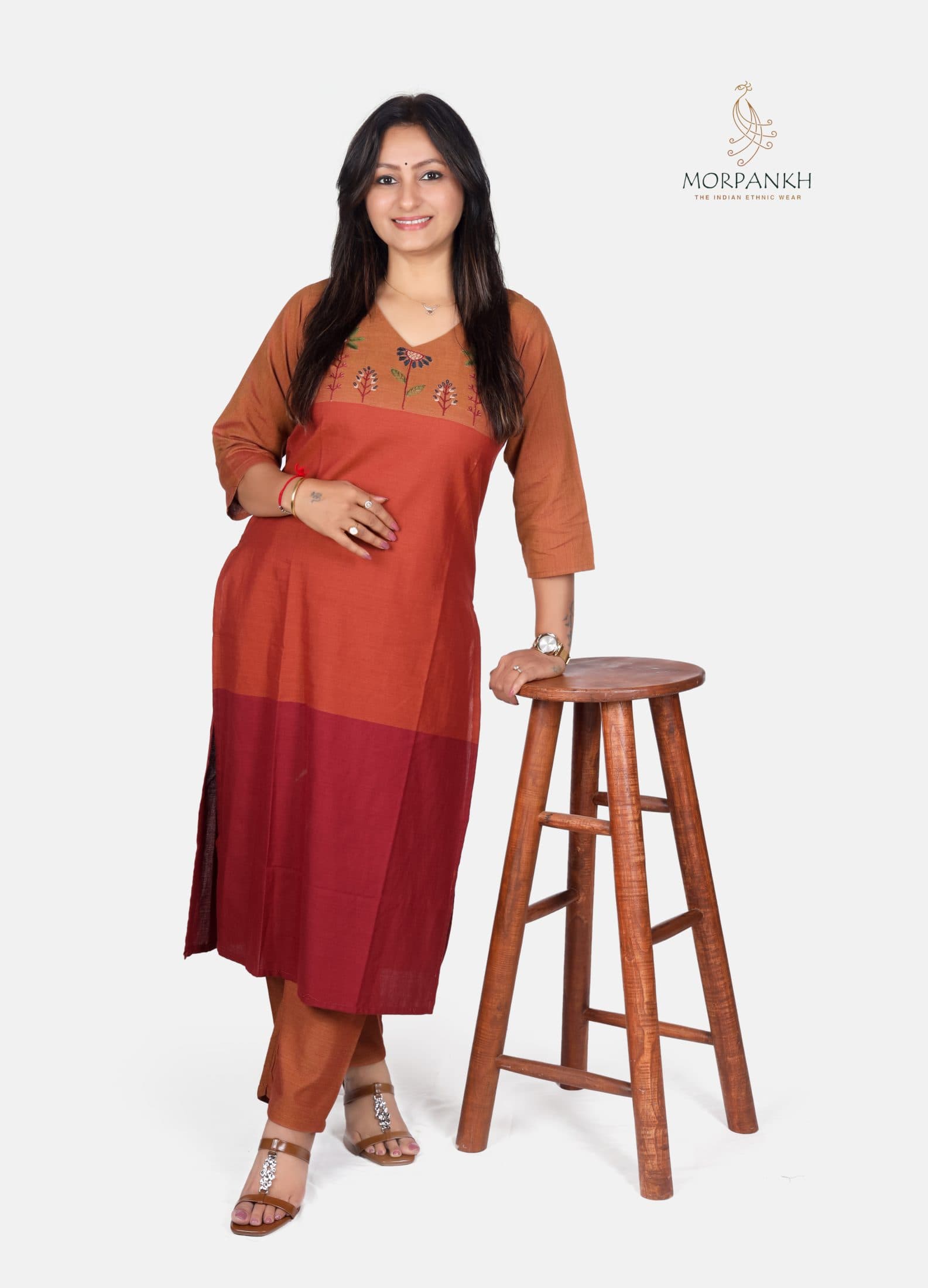 Cotton Three-Tone Kurti with Palazzo