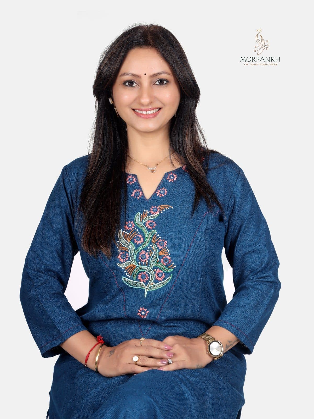 Navy Blue Handcrafted Cotton Kurta Palazzo Set