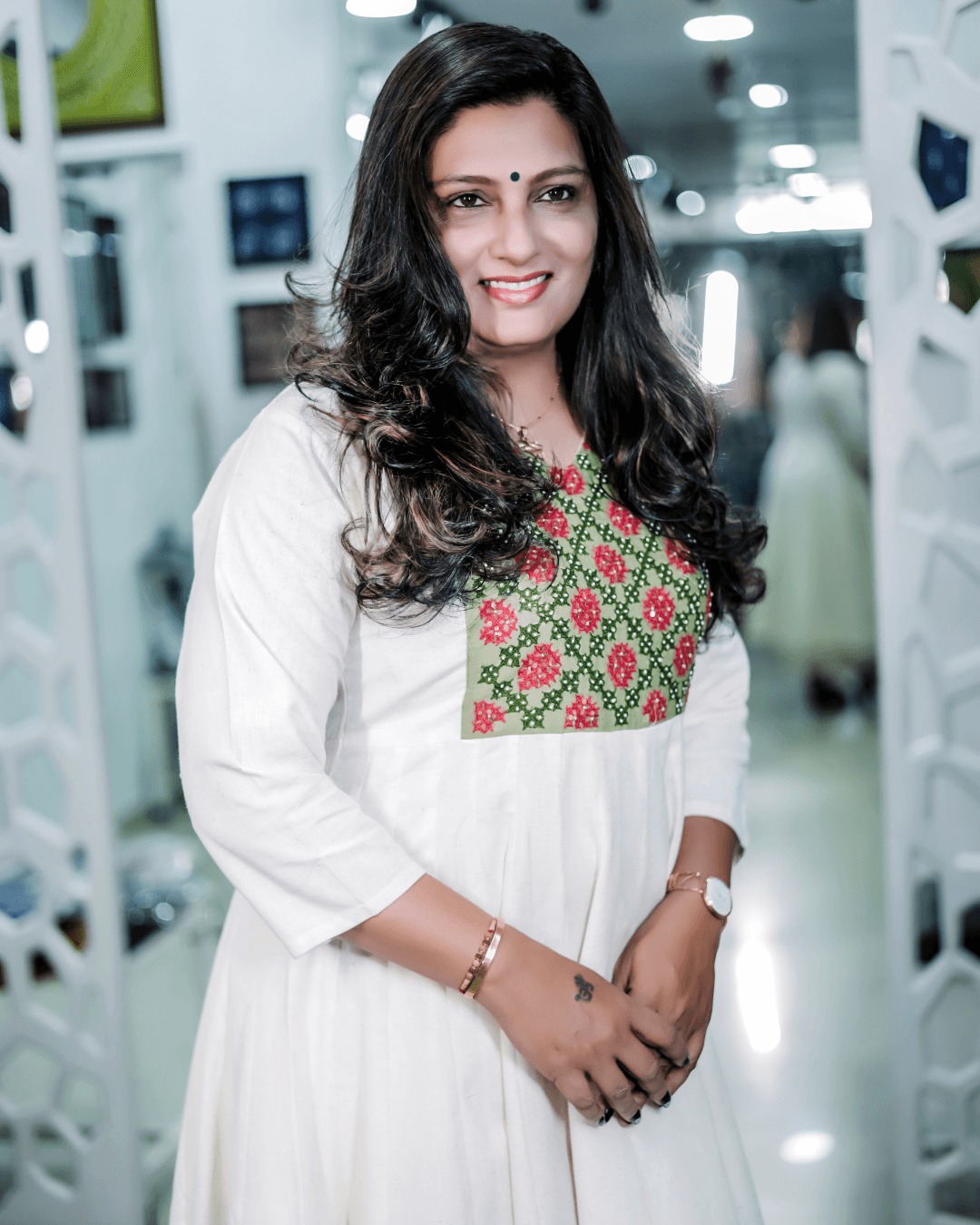 Ivory Khadi Anarkali Kurta Palazzo Set – Gujarati & Kutchhi Embroidery