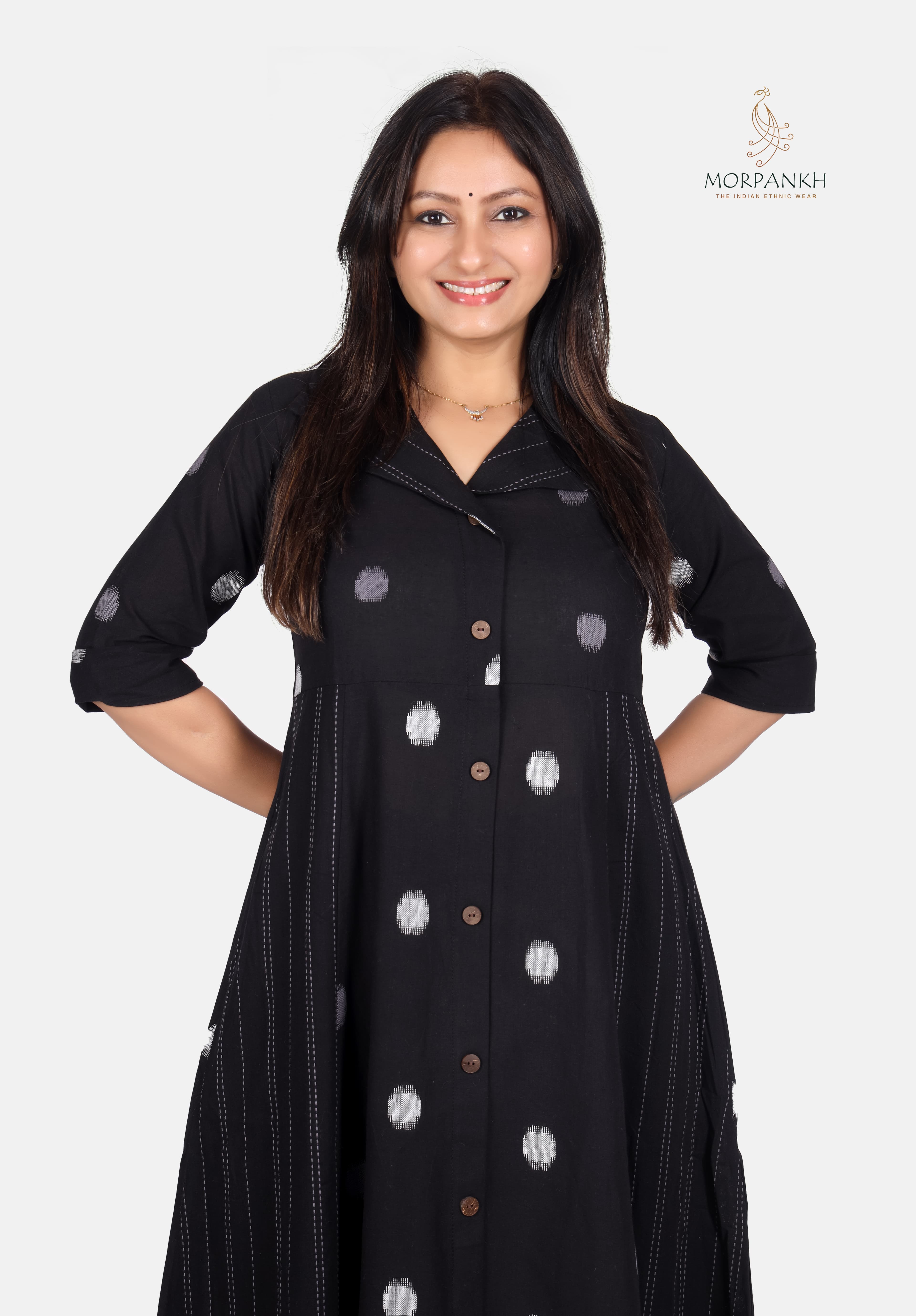 Black Polka Print Collar Kurti Palazzo Set